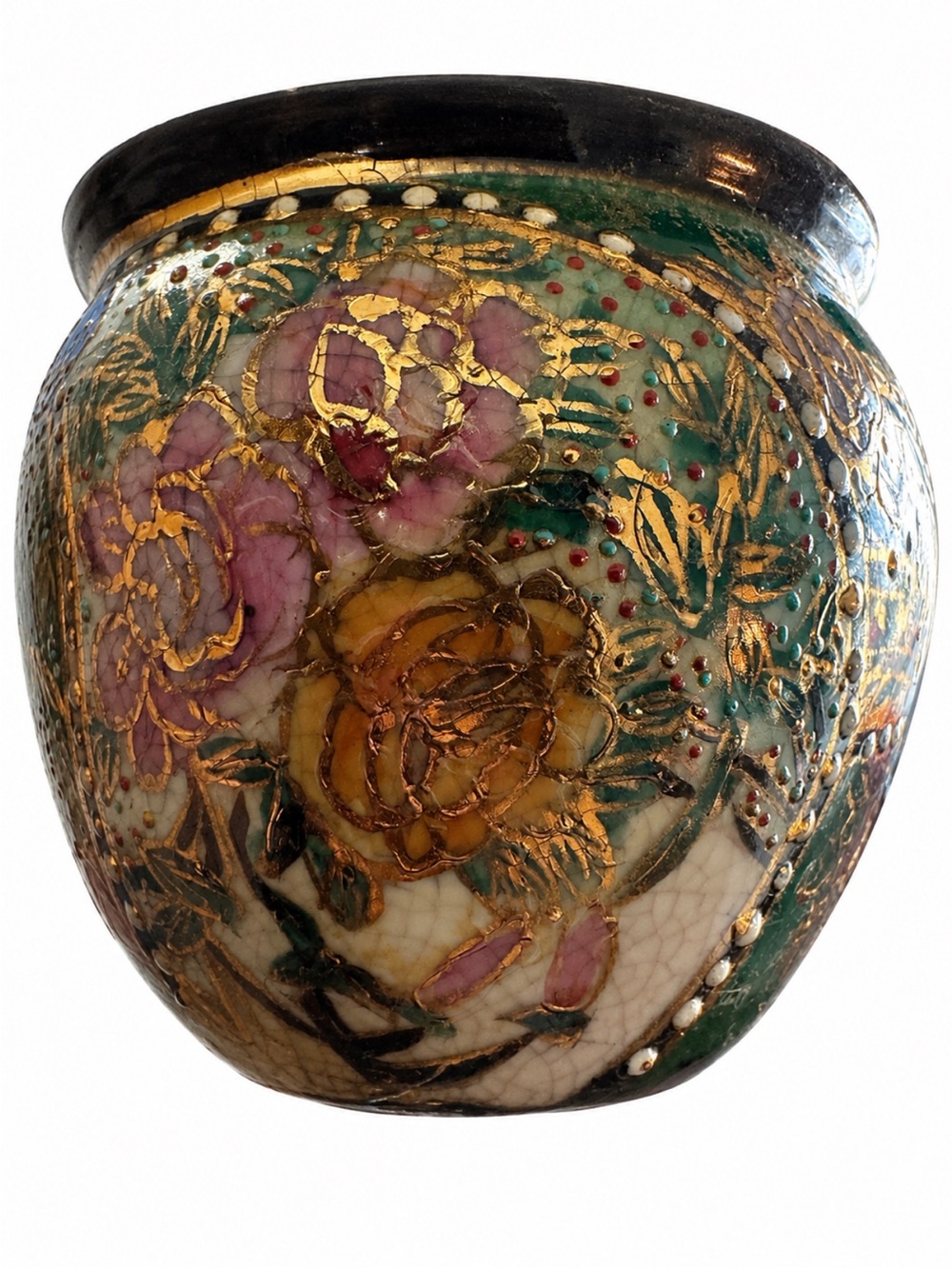 Decorative Floral Planter ~Cachepot Vase, Vintage Collectable Asian, Japanese 💛💚